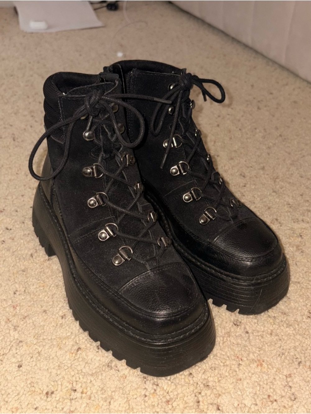 Vince Camuto Black Platform Lace-Up Combat Boots